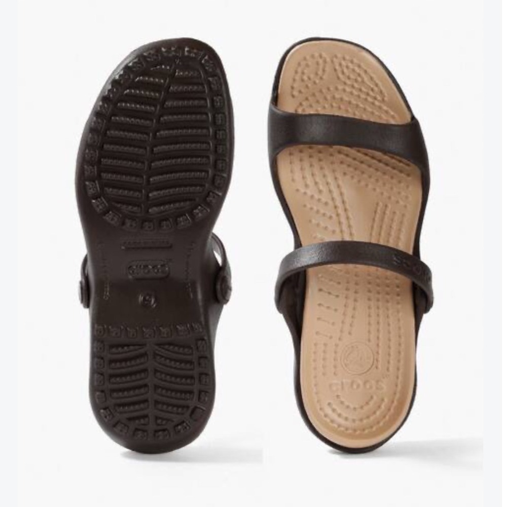 Crocs Cleo II Double Strap Brown Slide Comfort Sandals Women's Size 9